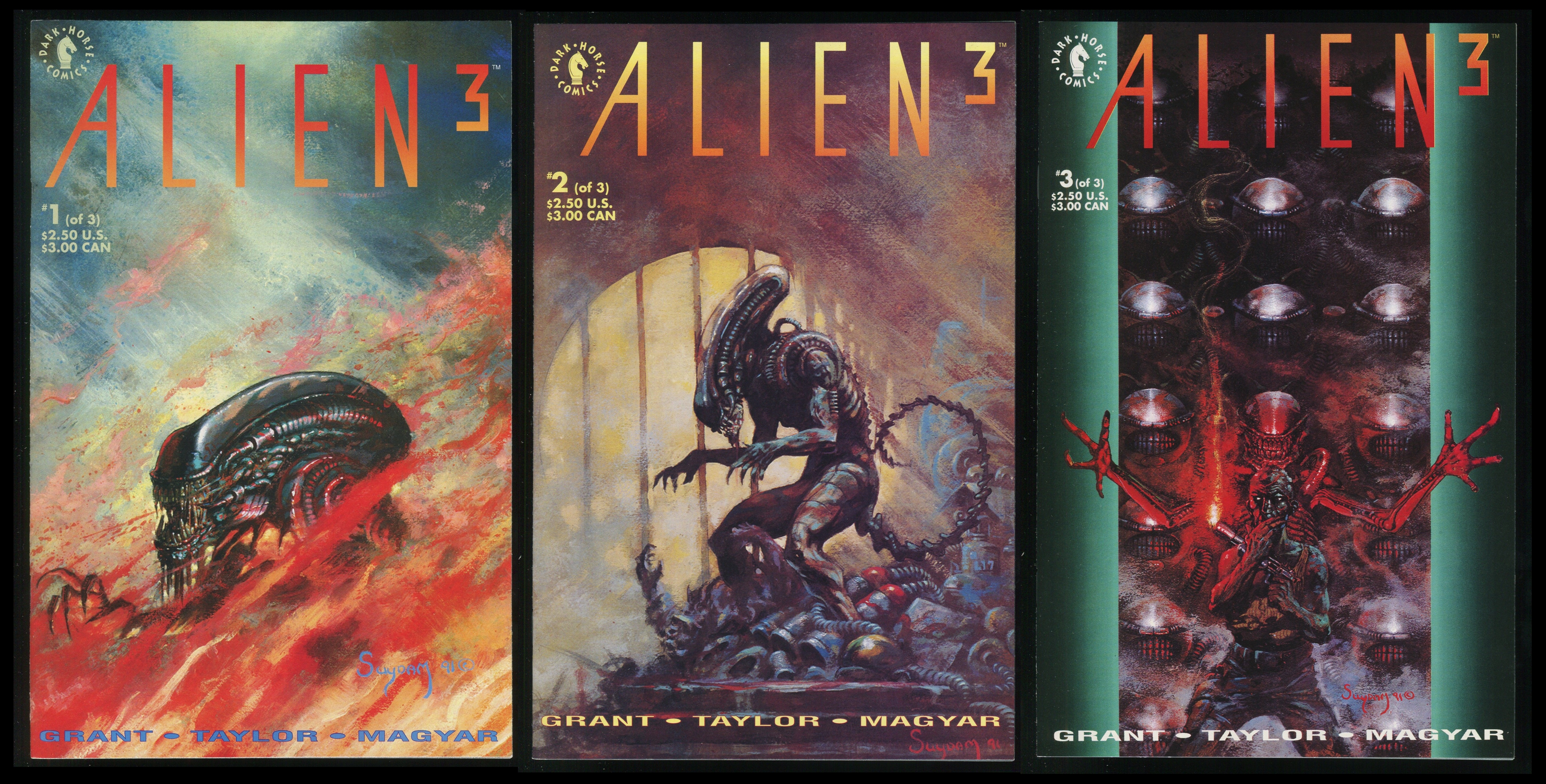 ALIEN 3作品 Alien 3 Movie Adaptation Comic Set 1-2-3 Lot Arthur Suydam cvr art