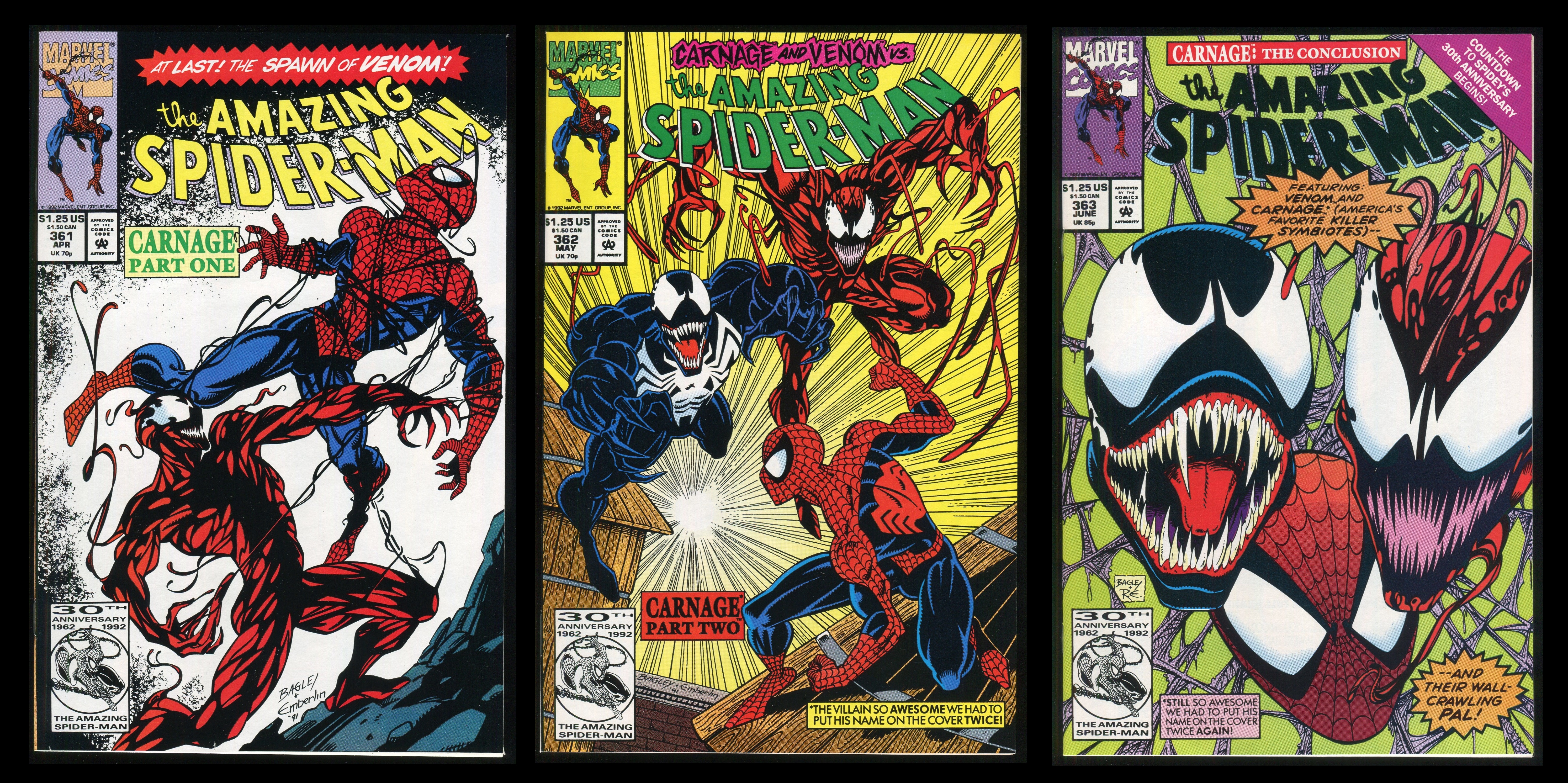 Carnage (1st) Comic Set 1-2-3 Lot Venom Symbiote Amazing Spider