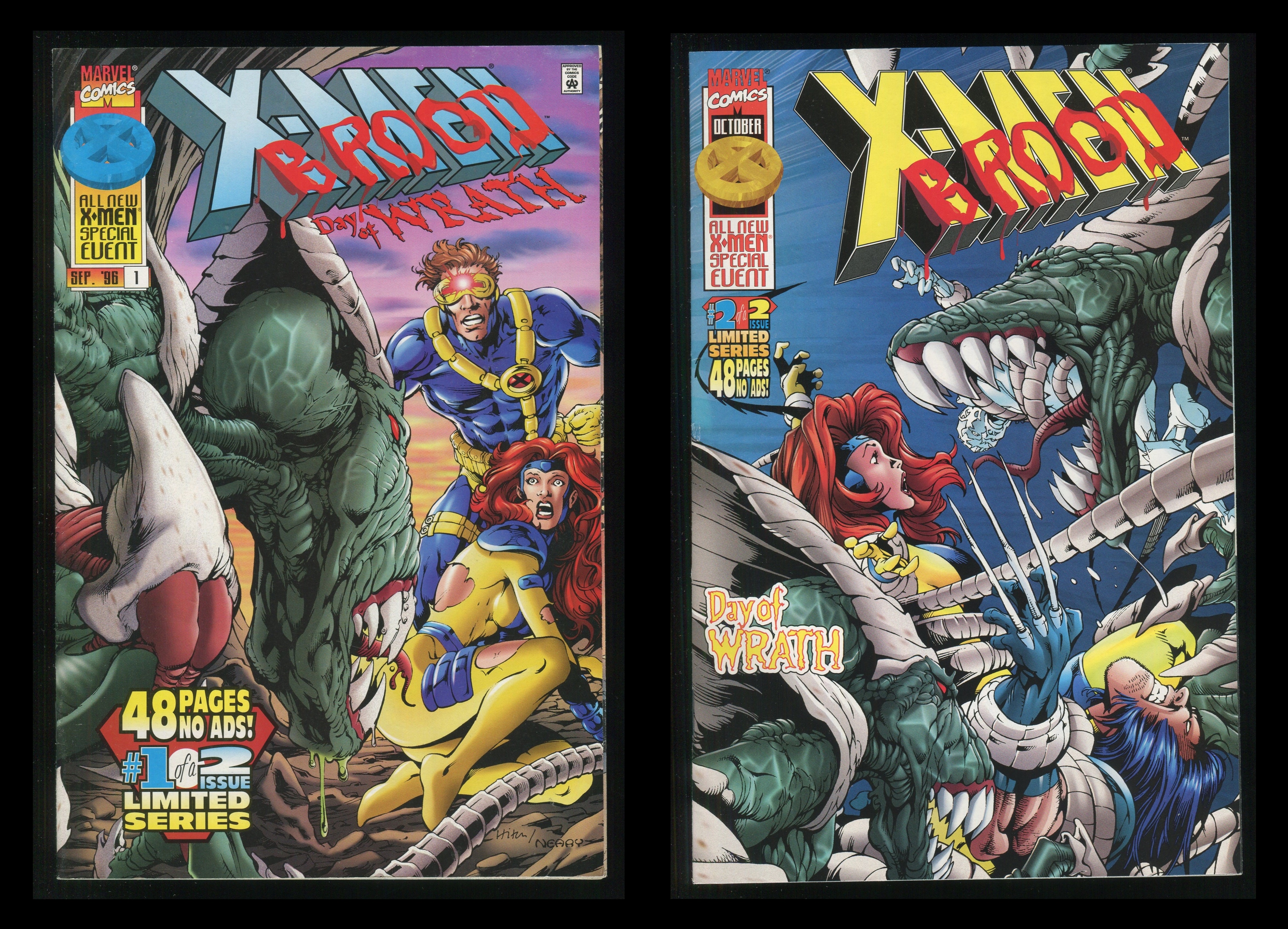 X-Men vs The Brood Comic Set 1-2 Marvels version of H. R. Giger